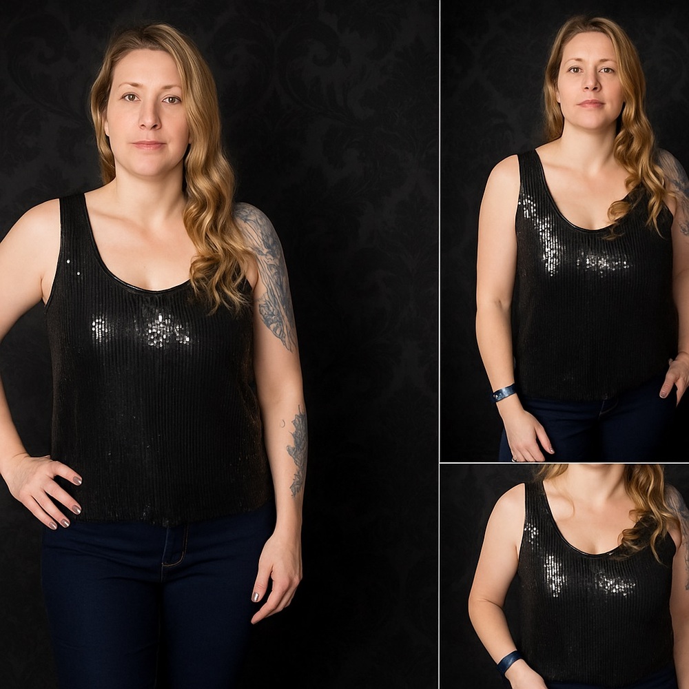 Vintage St. Martin 1985 Black Sequin Tank Top Shimmer | Lined Disco Glam Y2K Top
